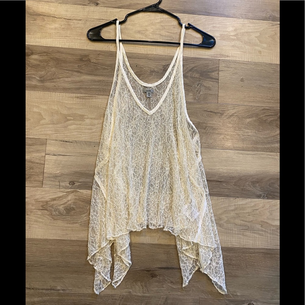 ecoté lace sheer cream flowy tank - size med